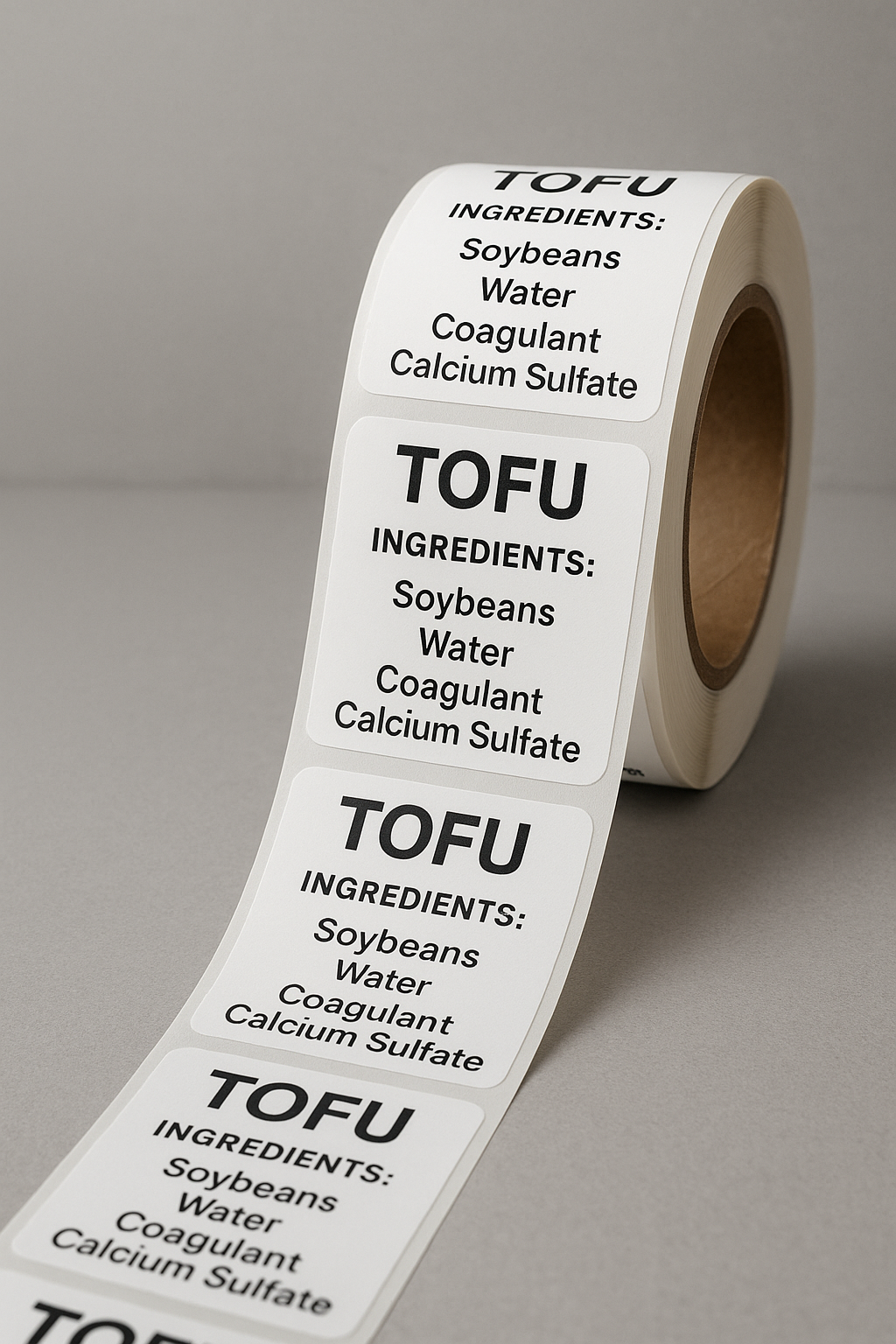 Label roll showing tofu ingredients